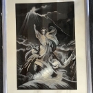 tableau ancien tissé Neyret frères Jesus apaisant la tempête 60 x 45 cm